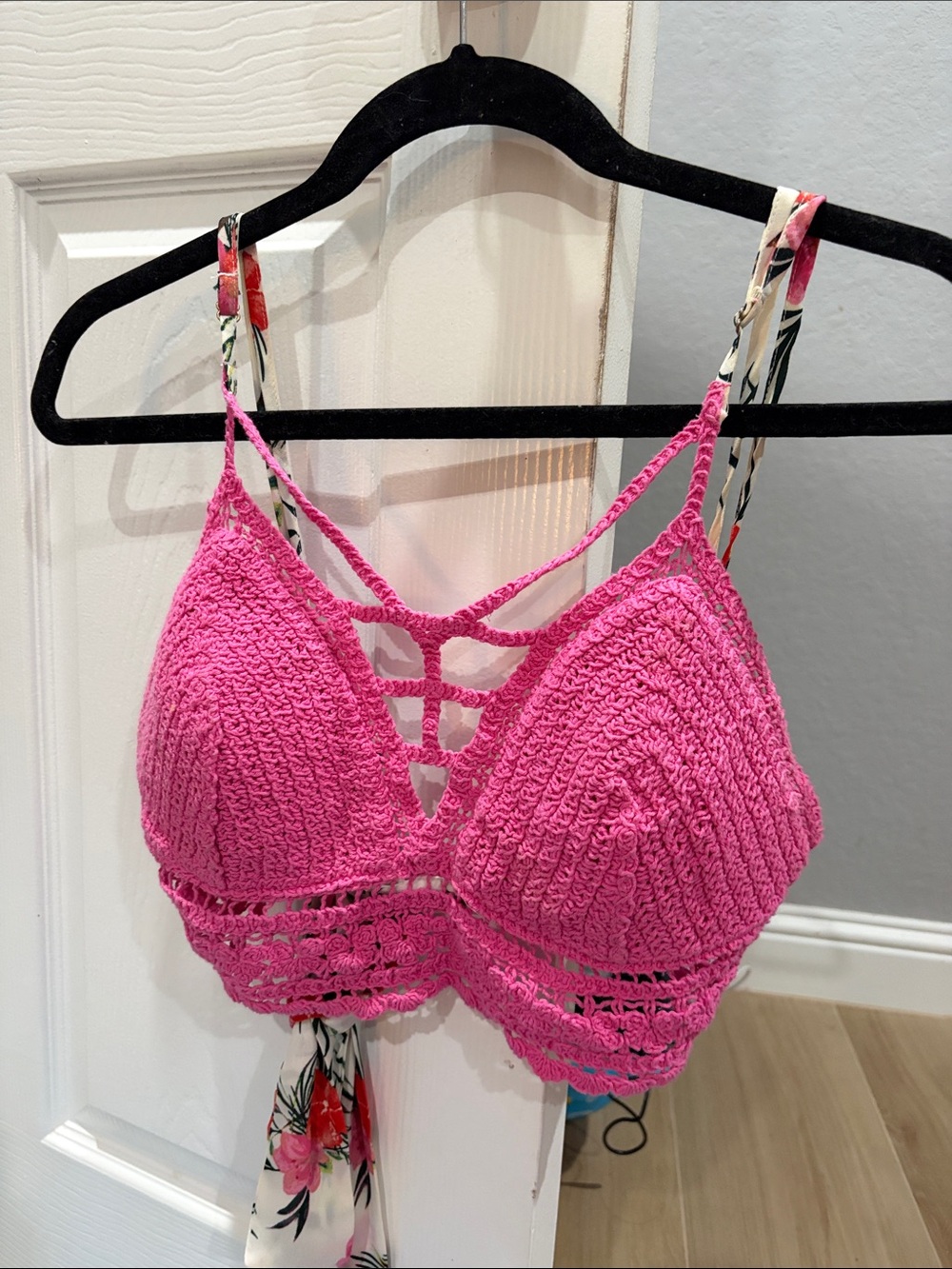 Crochet Strappy Bralette in Hot Pink
